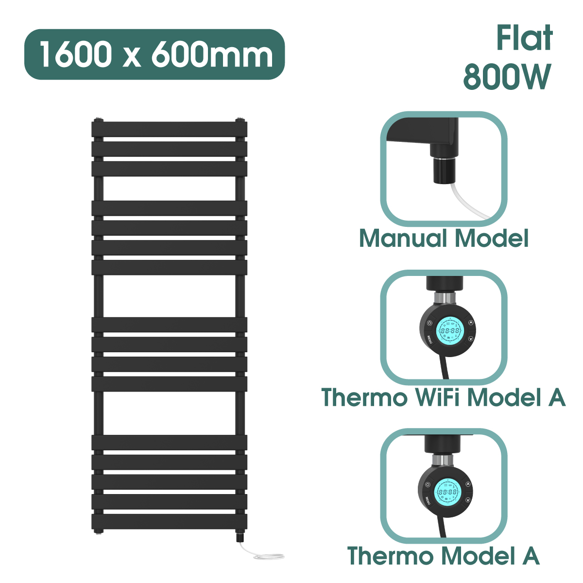 Black Prefilled Bathroom Electric WiFi Warmer Thermostatic Towel Rail Radiator - Picture 147 of 150