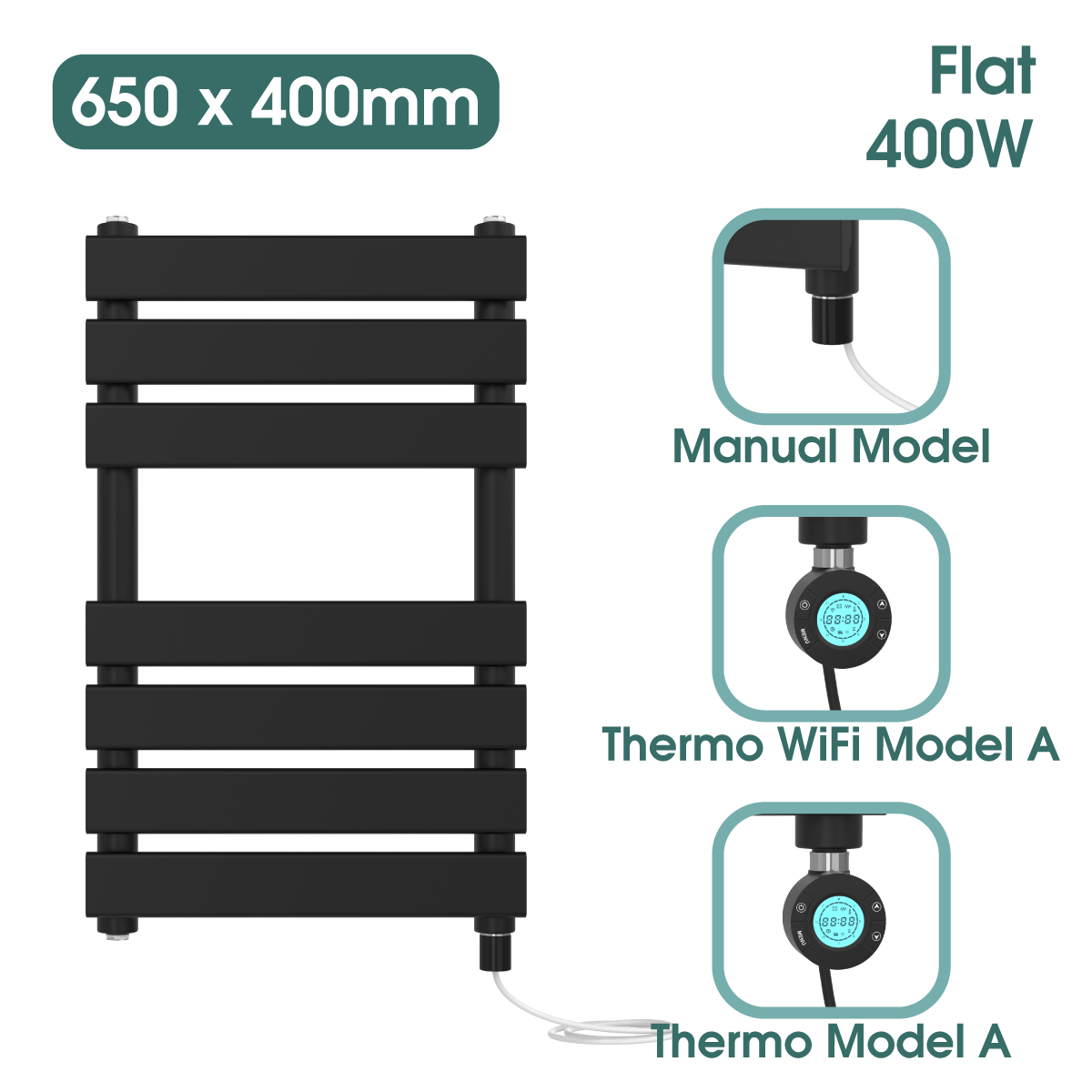 Black Prefilled Bathroom Electric WiFi Warmer Thermostatic Towel Rail Radiator - Picture 125 of 150