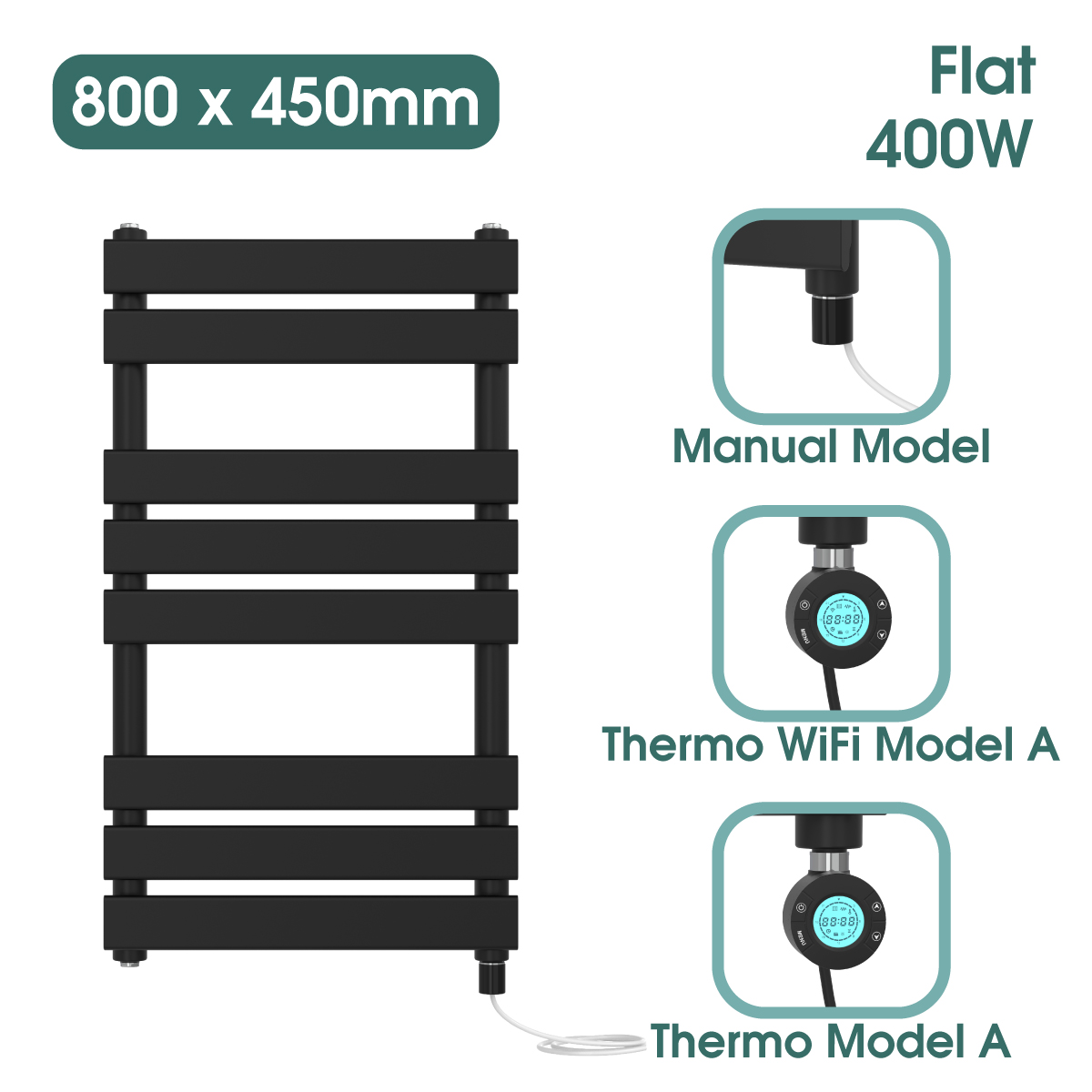 Black Prefilled Bathroom Electric WiFi Warmer Thermostatic Towel Rail Radiator - Picture 127 of 150