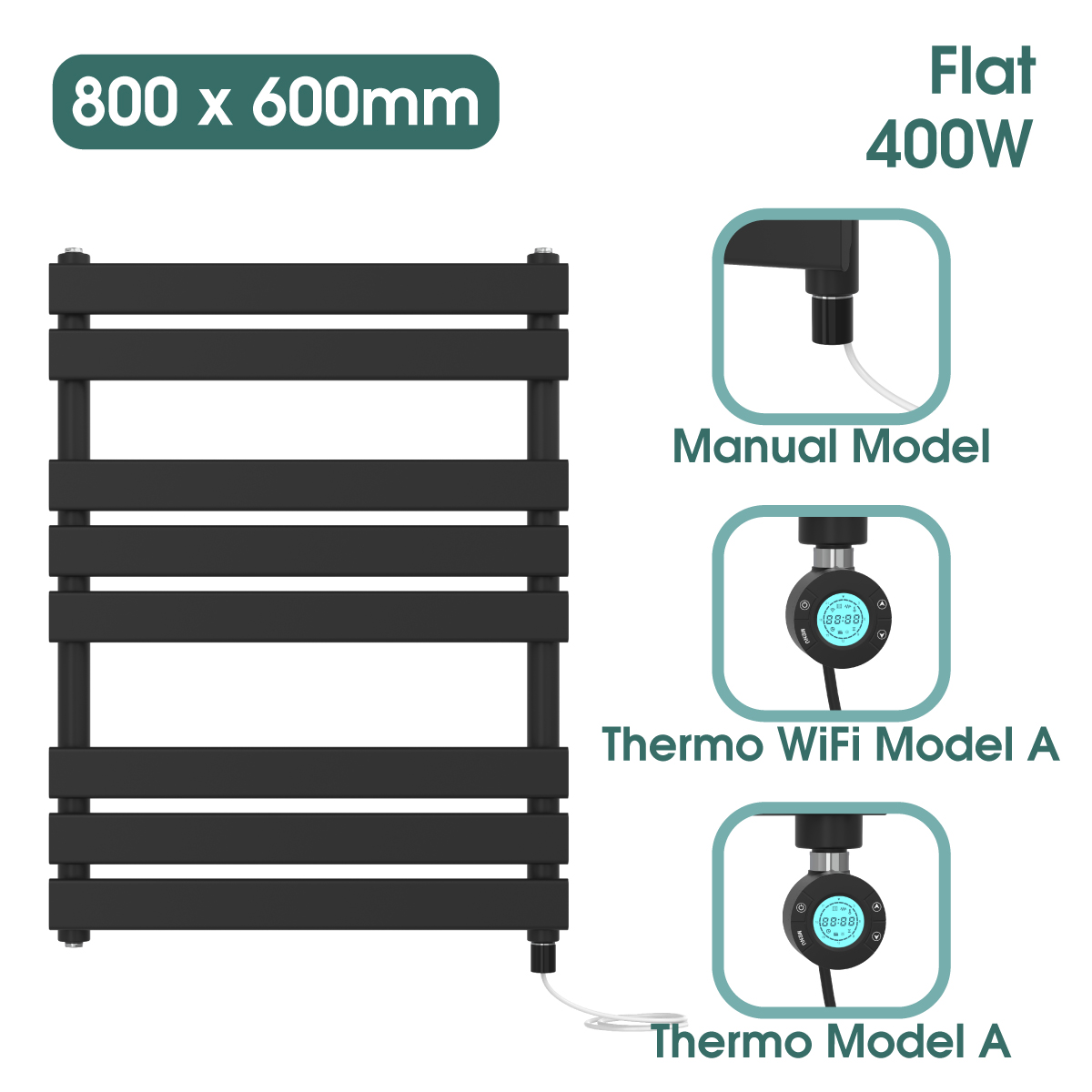 Black Prefilled Bathroom Electric WiFi Warmer Thermostatic Towel Rail Radiator - Picture 131 of 150