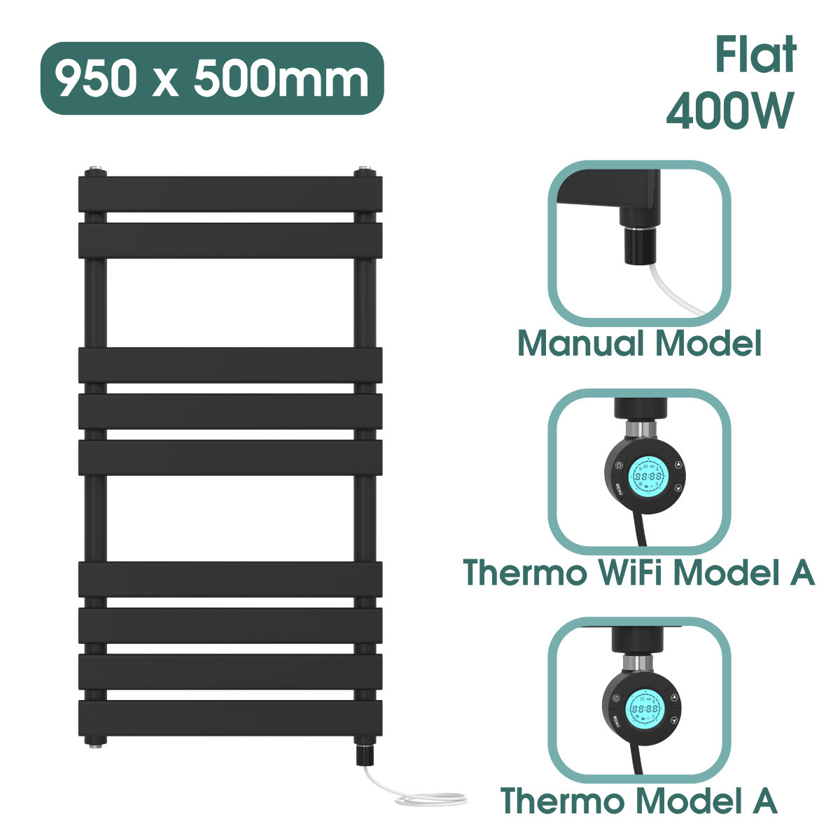 Black Prefilled Bathroom Electric WiFi Warmer Thermostatic Towel Rail Radiator - Picture 133 of 150