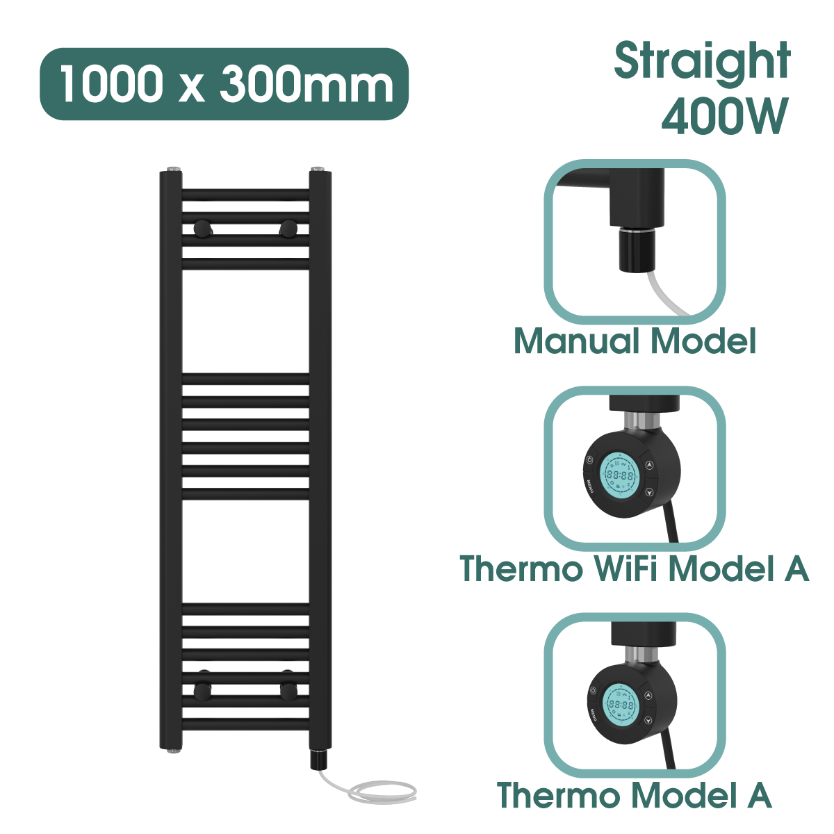 Black Prefilled Bathroom Electric WiFi Warmer Thermostatic Towel Rail Radiator - Picture 85 of 150