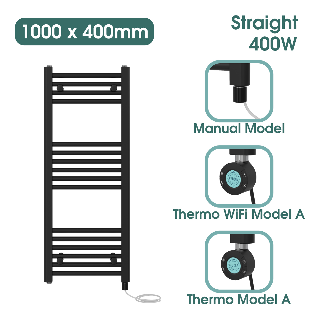 Black Prefilled Bathroom Electric WiFi Warmer Thermostatic Towel Rail Radiator - Picture 87 of 150