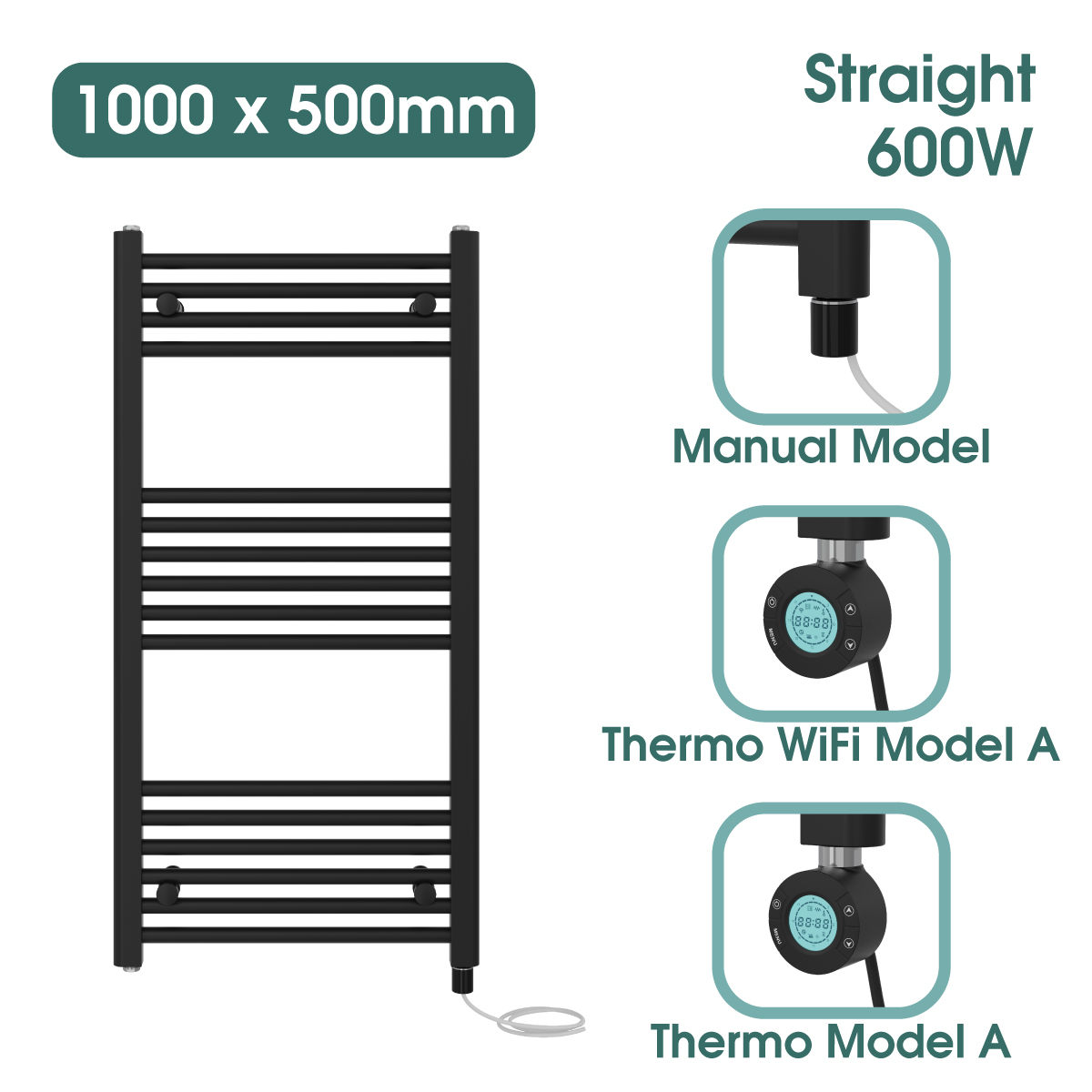 Black Prefilled Bathroom Electric WiFi Warmer Thermostatic Towel Rail Radiator - Picture 89 of 150