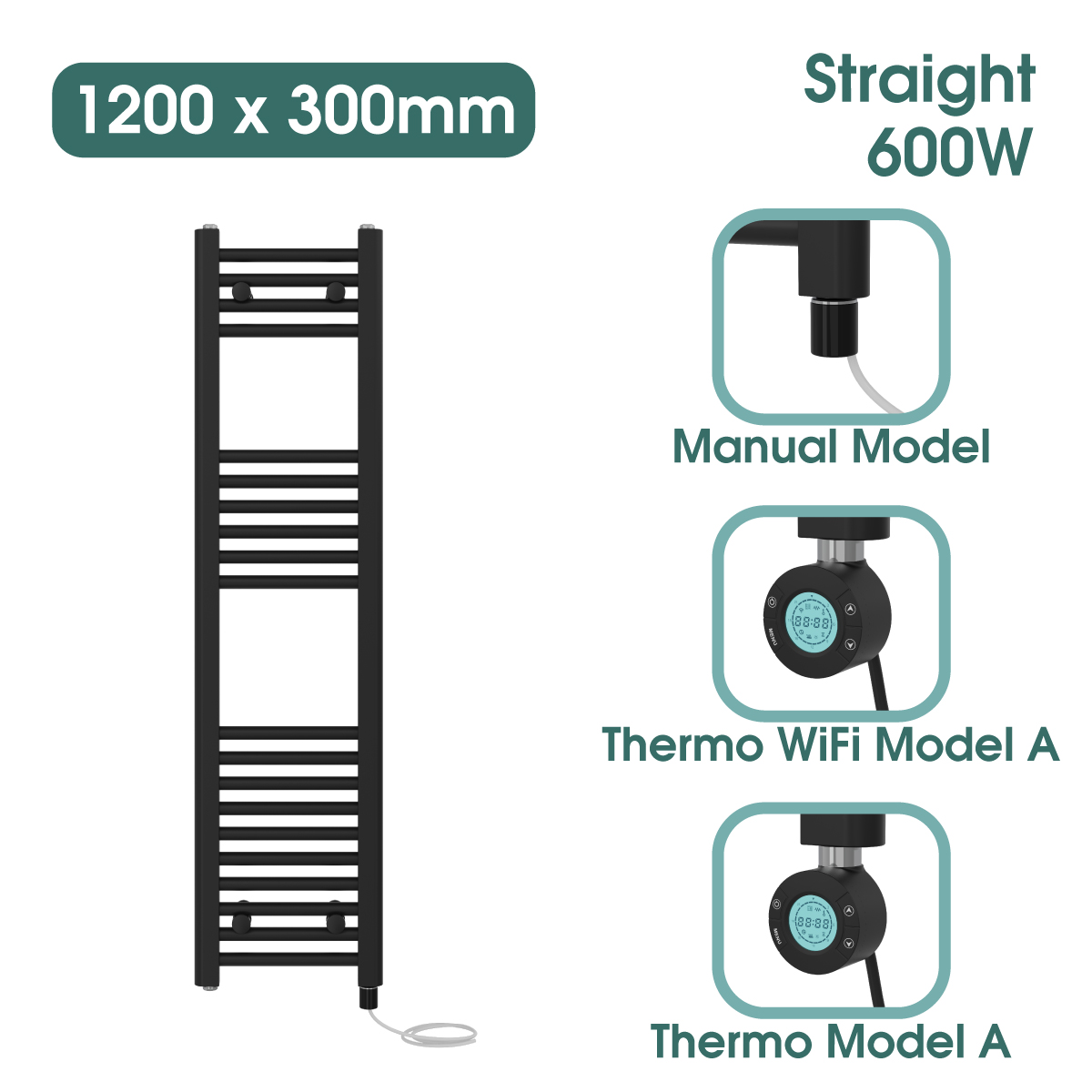 Black Prefilled Bathroom Electric WiFi Warmer Thermostatic Towel Rail Radiator - Picture 93 of 150