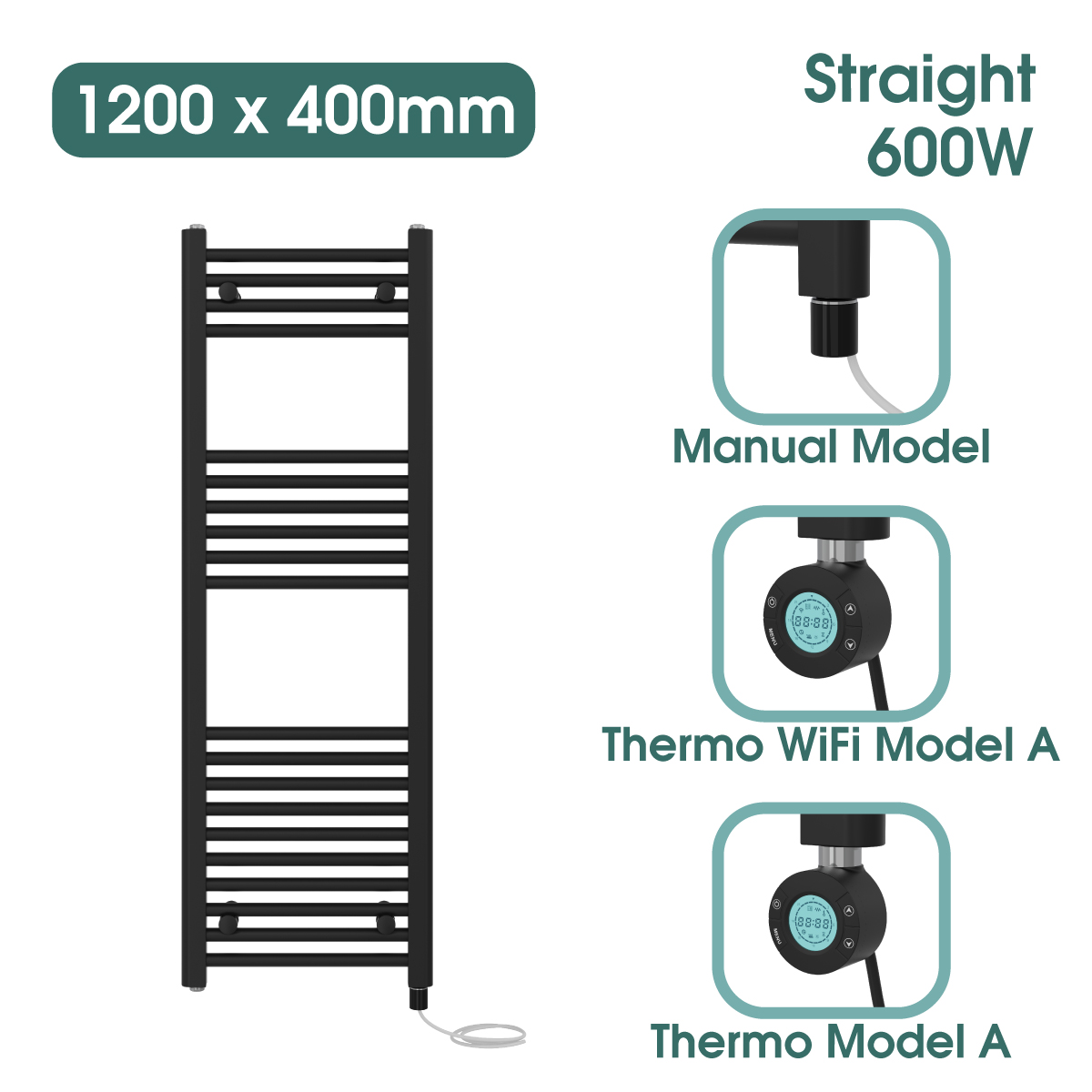 Black Prefilled Bathroom Electric WiFi Warmer Thermostatic Towel Rail Radiator - Picture 95 of 150