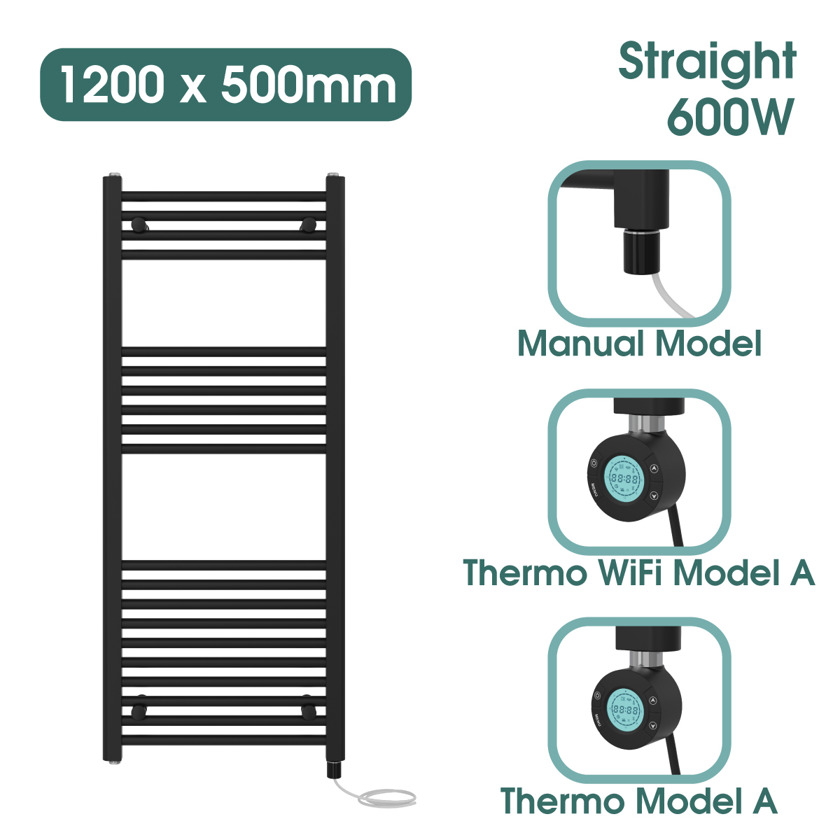 Black Prefilled Bathroom Electric WiFi Warmer Thermostatic Towel Rail Radiator - Picture 97 of 150