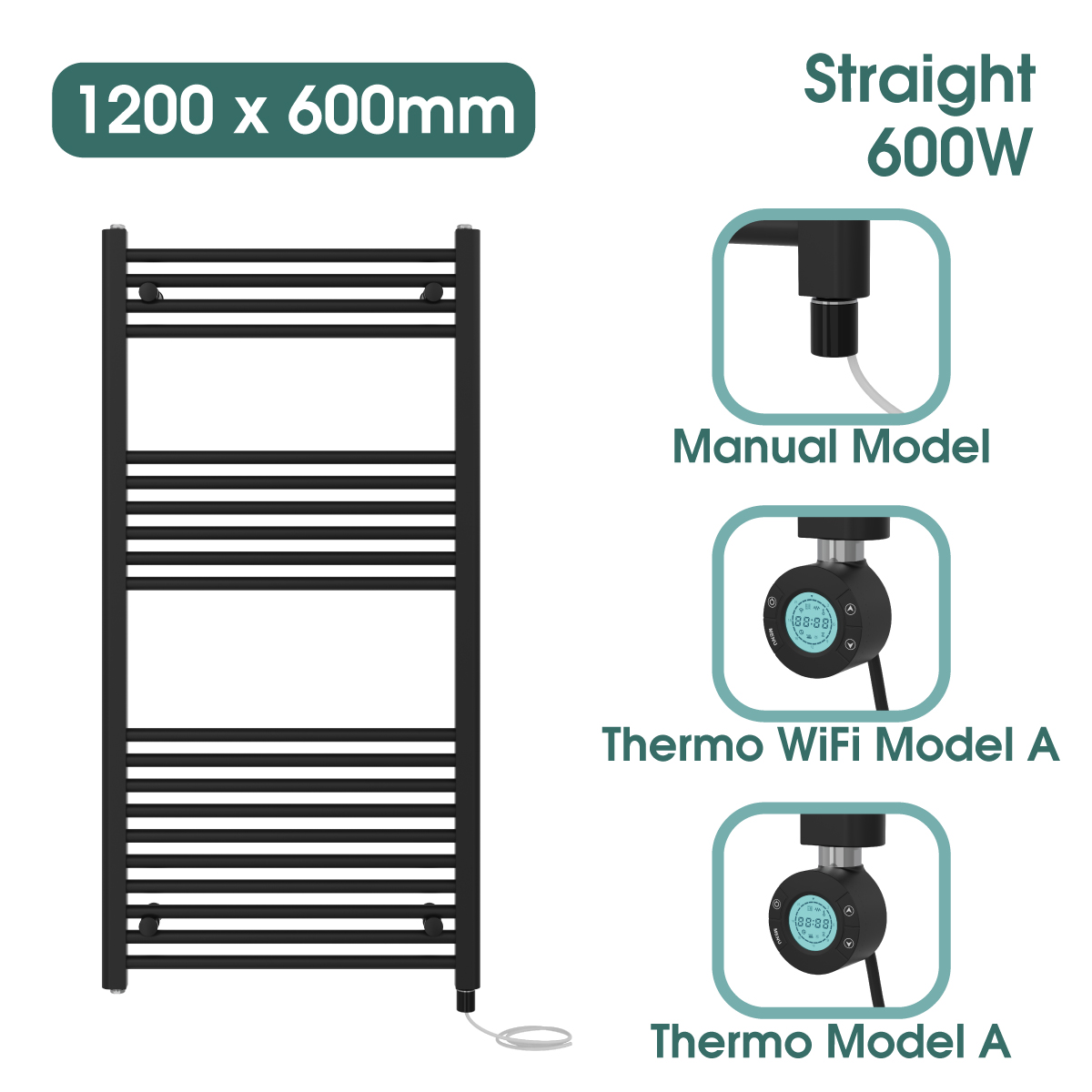 Black Prefilled Bathroom Electric WiFi Warmer Thermostatic Towel Rail Radiator - Picture 99 of 150