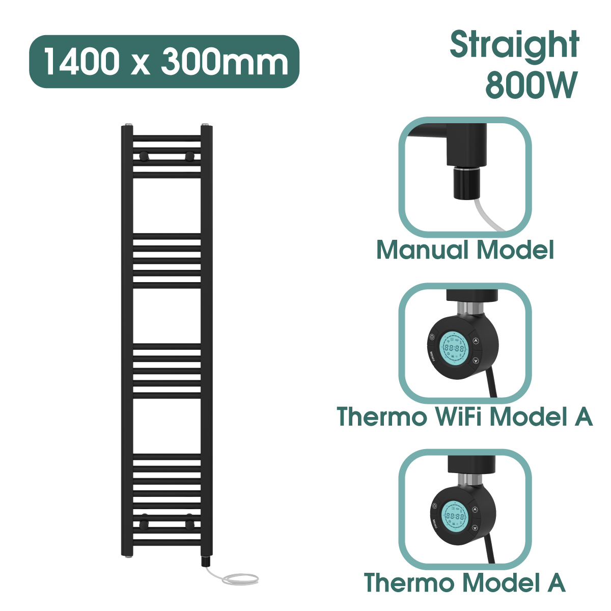 Black Prefilled Bathroom Electric WiFi Warmer Thermostatic Towel Rail Radiator - Picture 101 of 150