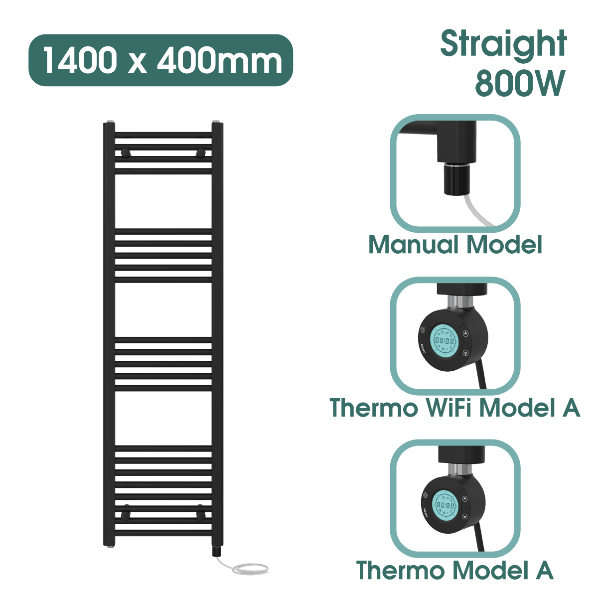 Black Prefilled Bathroom Electric WiFi Warmer Thermostatic Towel Rail Radiator - Picture 103 of 150