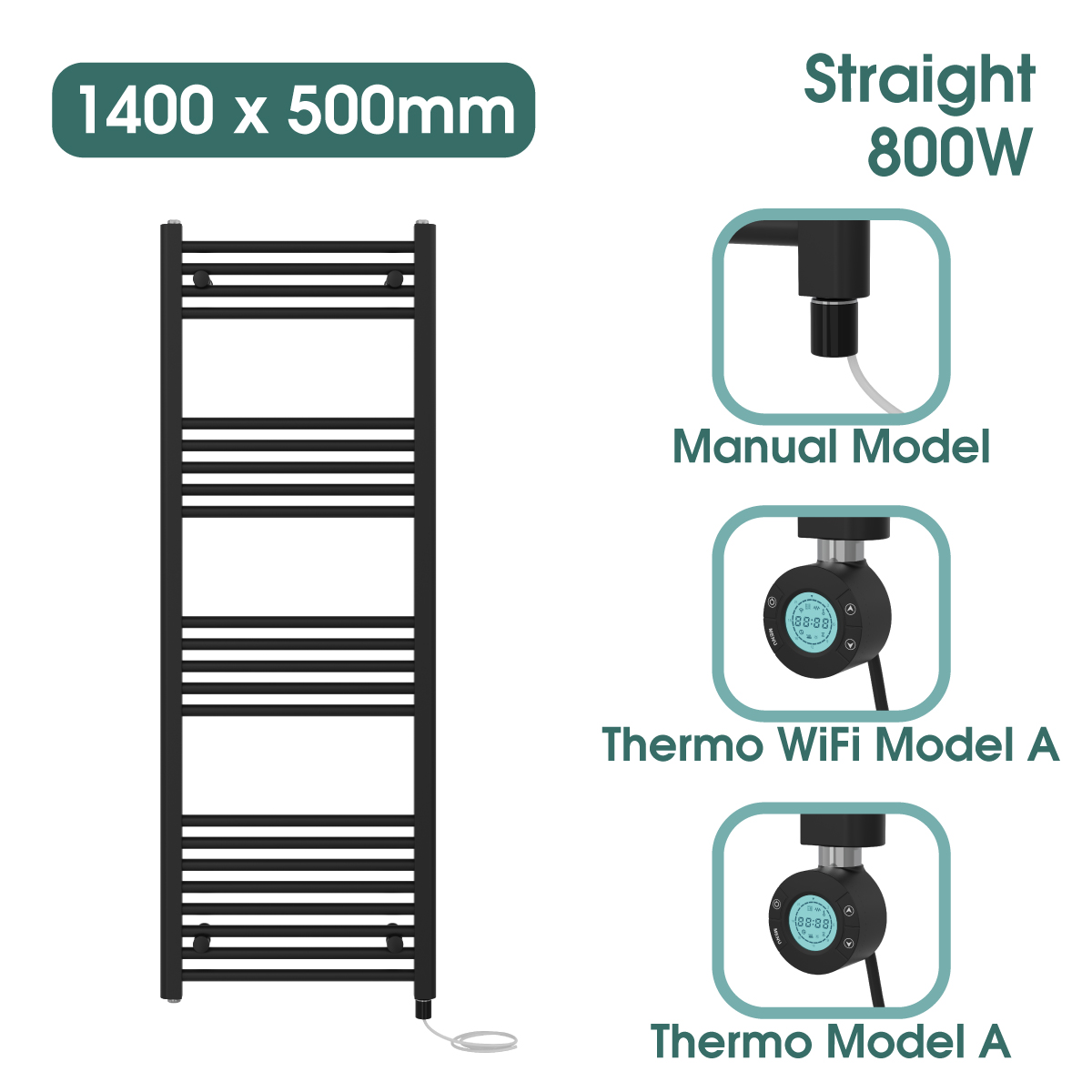 Black Prefilled Bathroom Electric WiFi Warmer Thermostatic Towel Rail Radiator - Picture 105 of 150