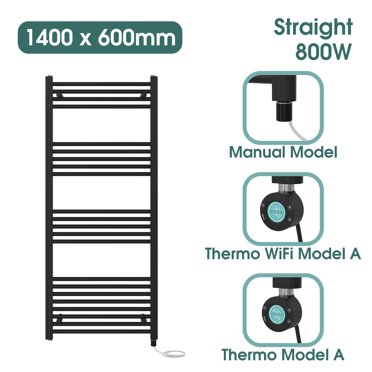 Black Prefilled Bathroom Electric WiFi Warmer Thermostatic Towel Rail Radiator - Picture 107 of 150
