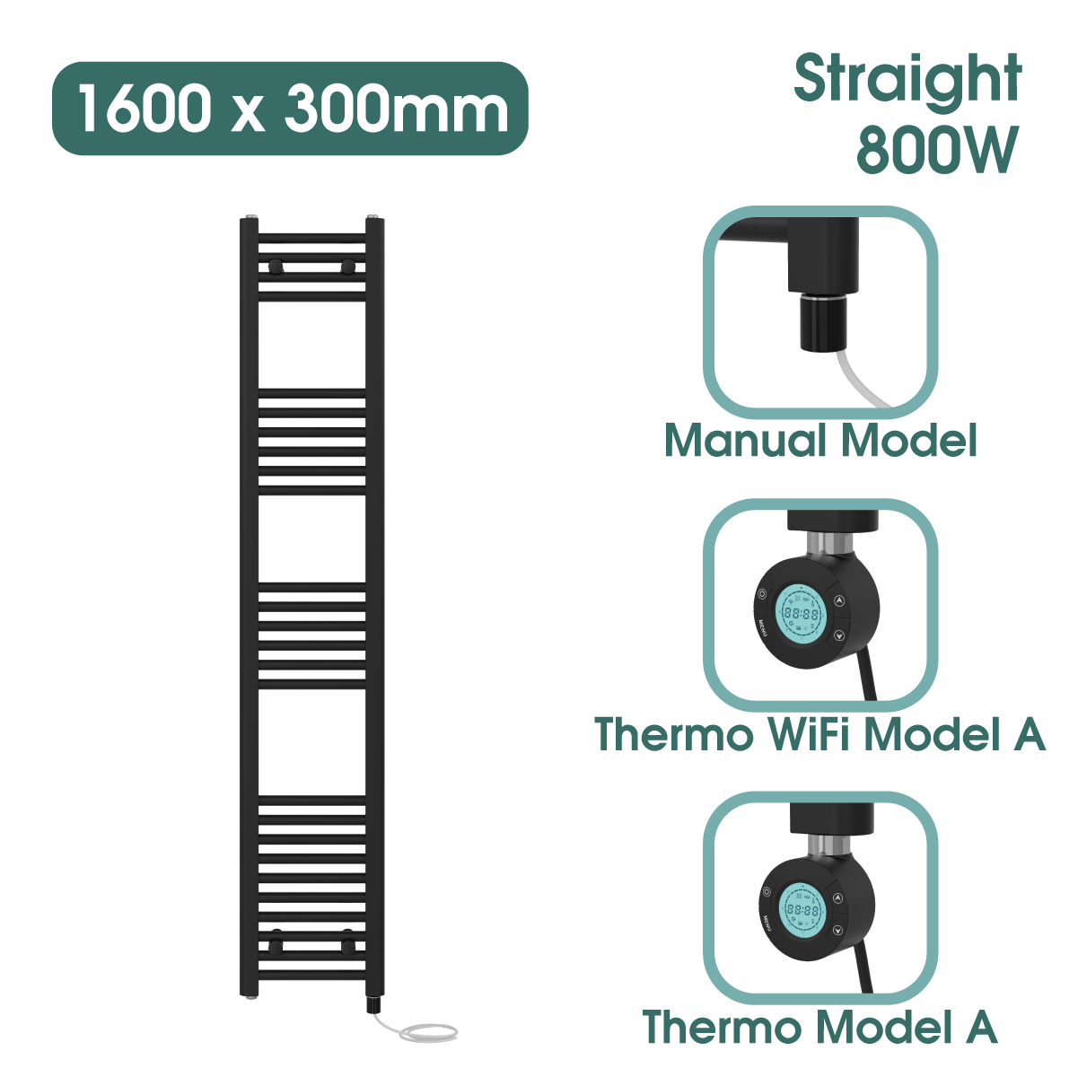 Black Prefilled Bathroom Electric WiFi Warmer Thermostatic Towel Rail Radiator - Picture 109 of 150