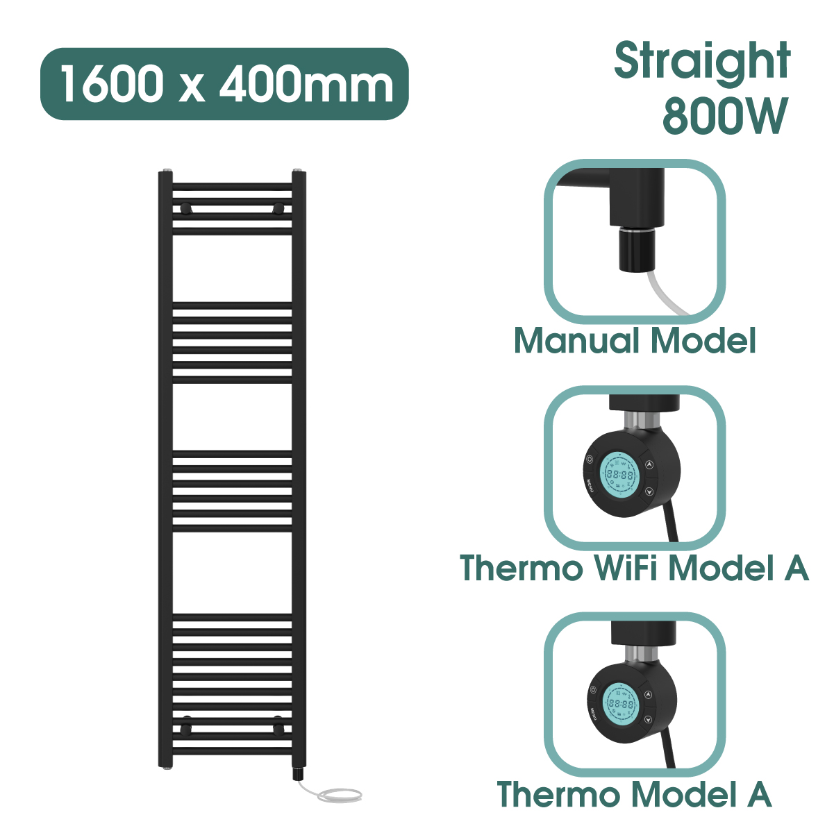 Black Prefilled Bathroom Electric WiFi Warmer Thermostatic Towel Rail Radiator - Picture 111 of 150