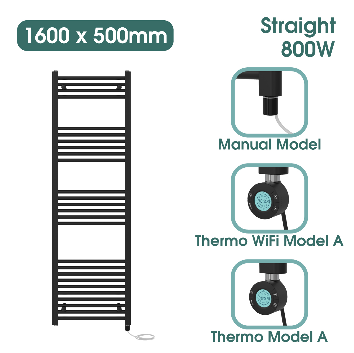 Black Prefilled Bathroom Electric WiFi Warmer Thermostatic Towel Rail Radiator - Picture 113 of 150