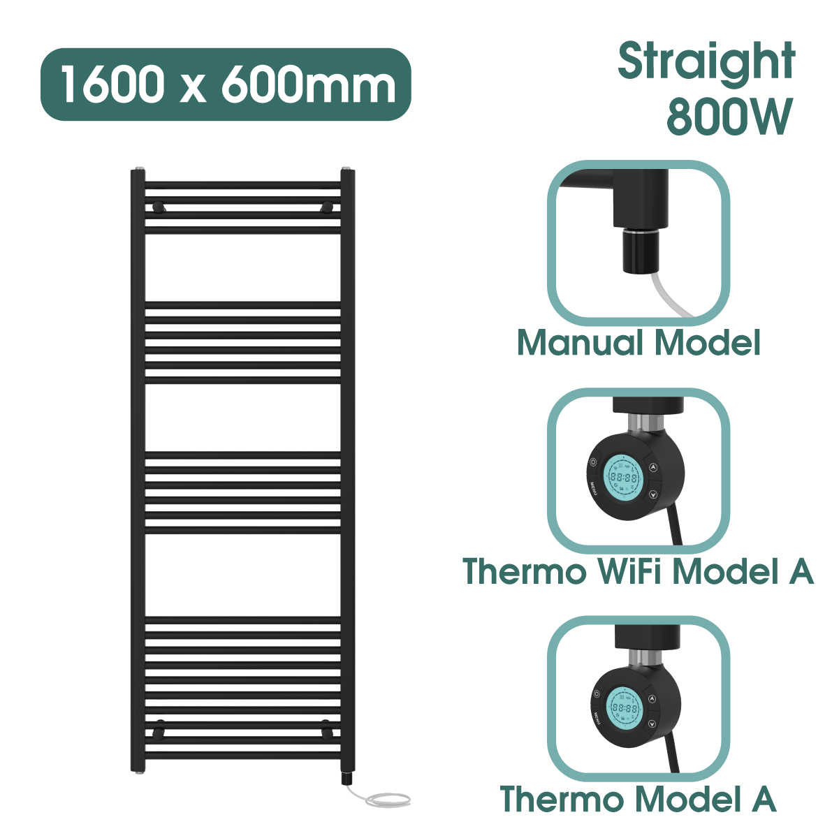 Black Prefilled Bathroom Electric WiFi Warmer Thermostatic Towel Rail Radiator - Picture 115 of 150