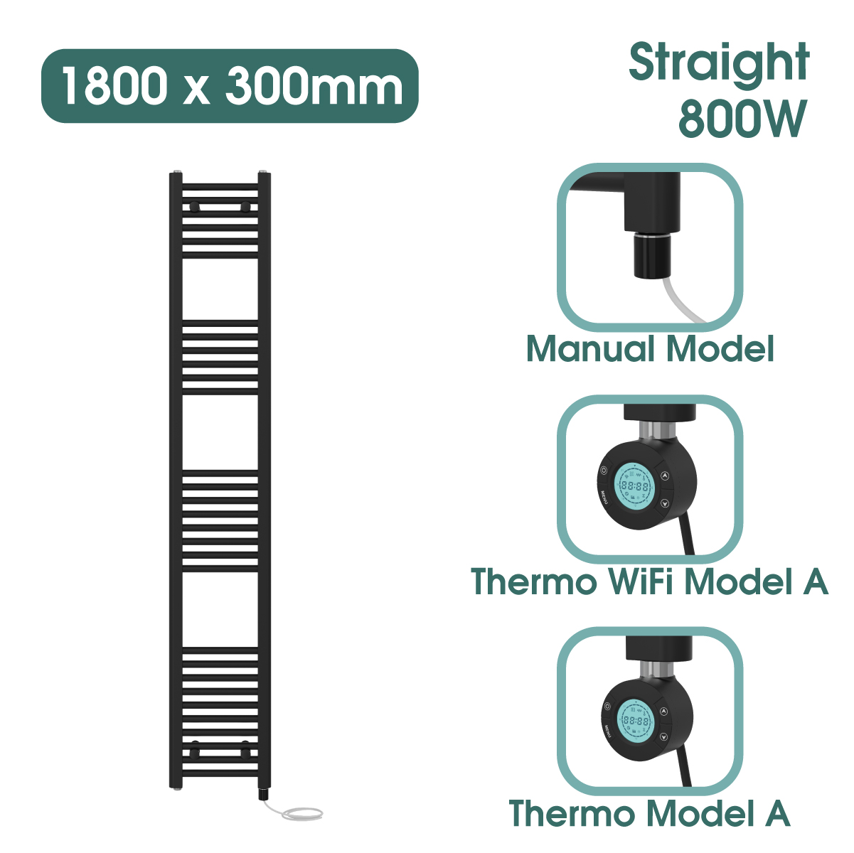 Black Prefilled Bathroom Electric WiFi Warmer Thermostatic Towel Rail Radiator - Picture 117 of 150