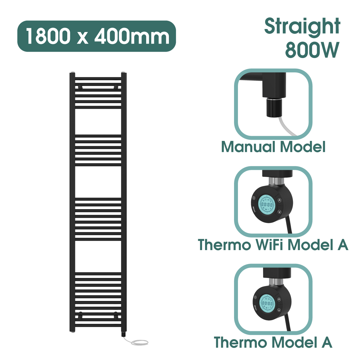 Black Prefilled Bathroom Electric WiFi Warmer Thermostatic Towel Rail Radiator - Picture 119 of 150