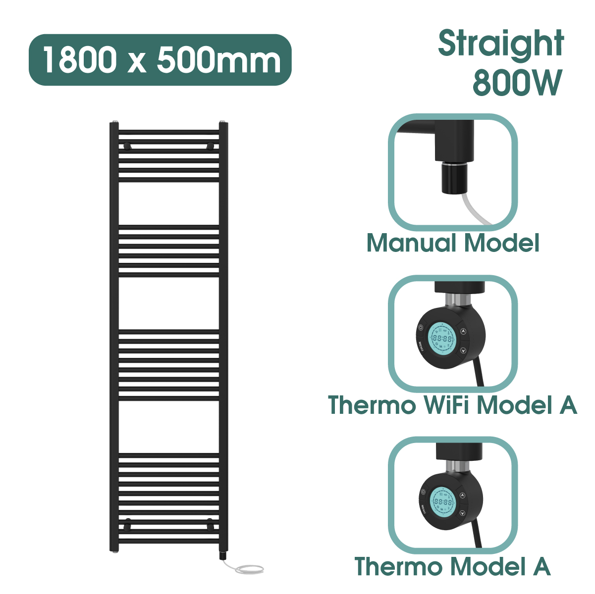Black Prefilled Bathroom Electric WiFi Warmer Thermostatic Towel Rail Radiator - Picture 121 of 150