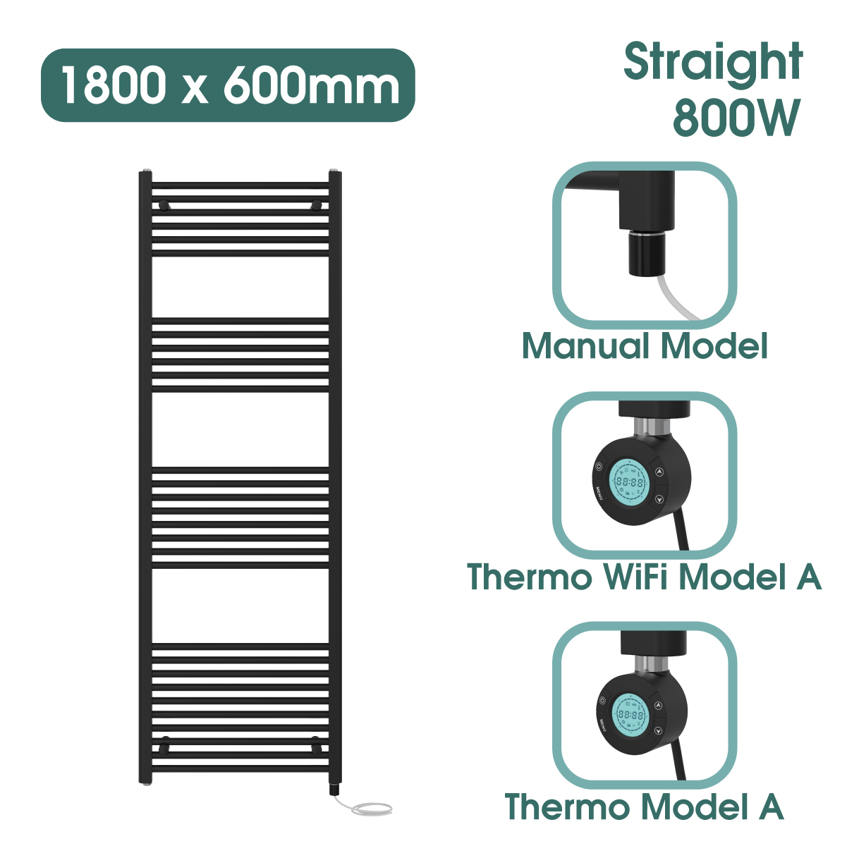 Black Prefilled Bathroom Electric WiFi Warmer Thermostatic Towel Rail Radiator - Picture 123 of 150