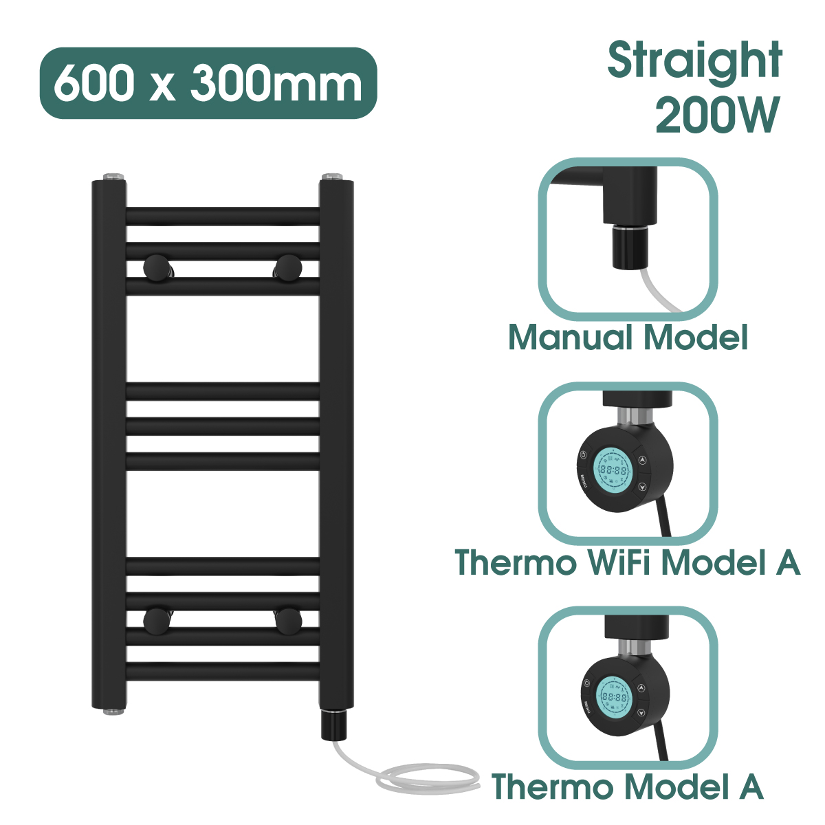 Black Prefilled Bathroom Electric WiFi Warmer Thermostatic Towel Rail Radiator - Picture 69 of 150