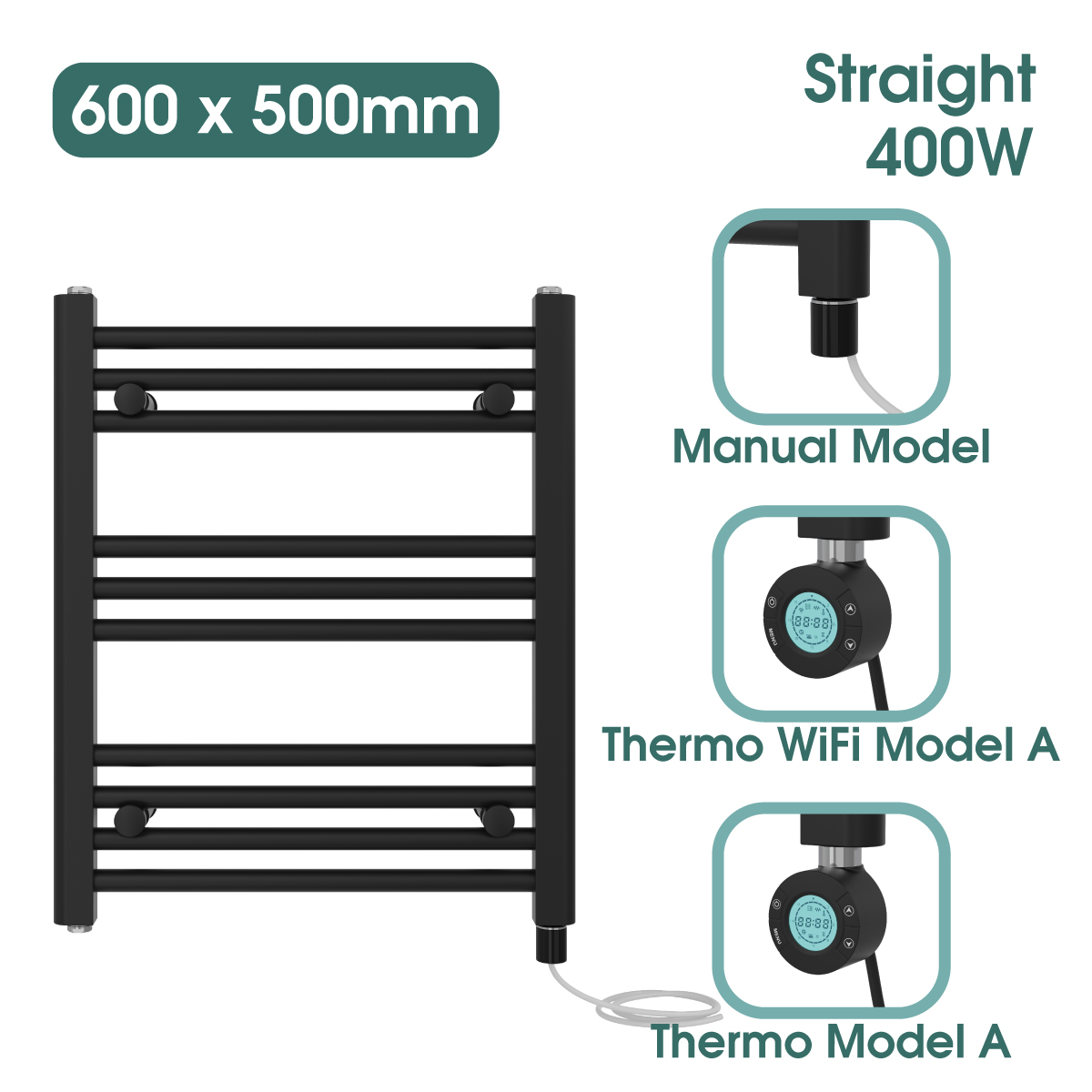 Black Prefilled Bathroom Electric WiFi Warmer Thermostatic Towel Rail Radiator - Picture 73 of 150