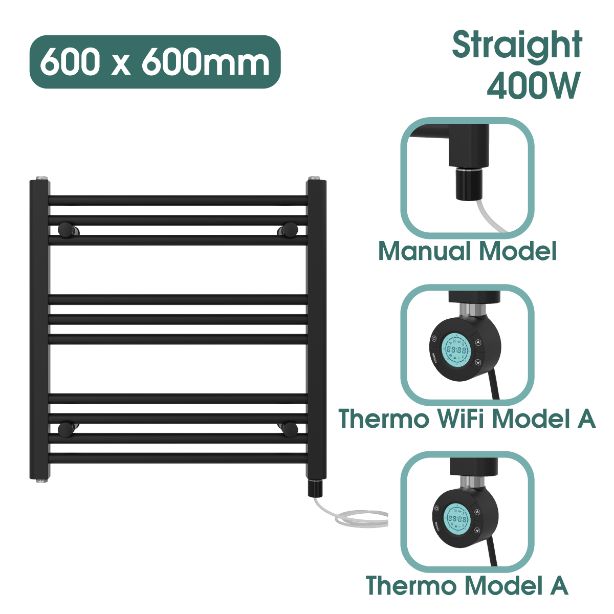 Black Prefilled Bathroom Electric WiFi Warmer Thermostatic Towel Rail Radiator - Picture 75 of 150