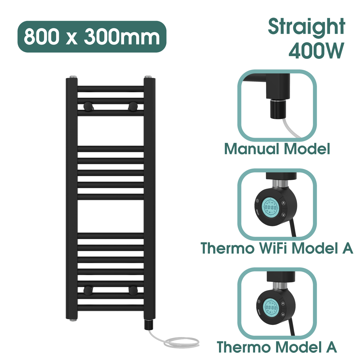 Black Prefilled Bathroom Electric WiFi Warmer Thermostatic Towel Rail Radiator - Picture 77 of 150