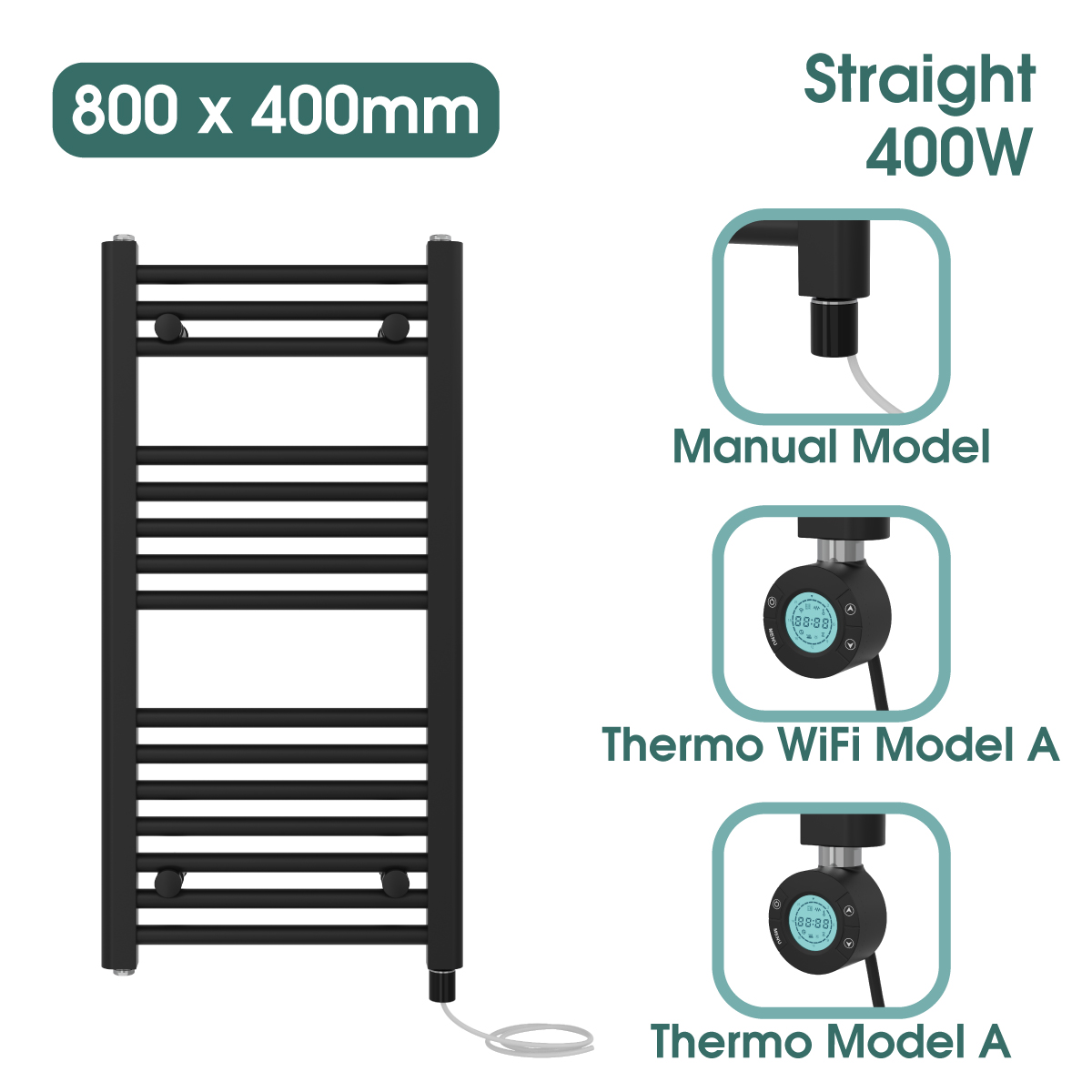 Black Prefilled Bathroom Electric WiFi Warmer Thermostatic Towel Rail Radiator - Picture 79 of 150
