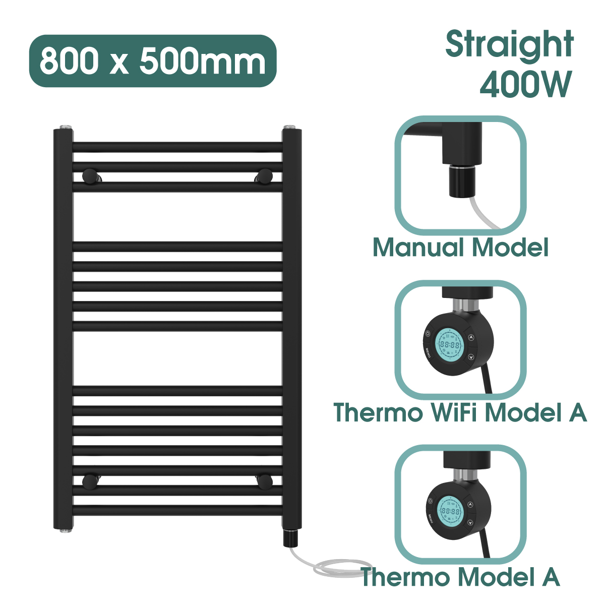 Black Prefilled Bathroom Electric WiFi Warmer Thermostatic Towel Rail Radiator - Picture 81 of 150