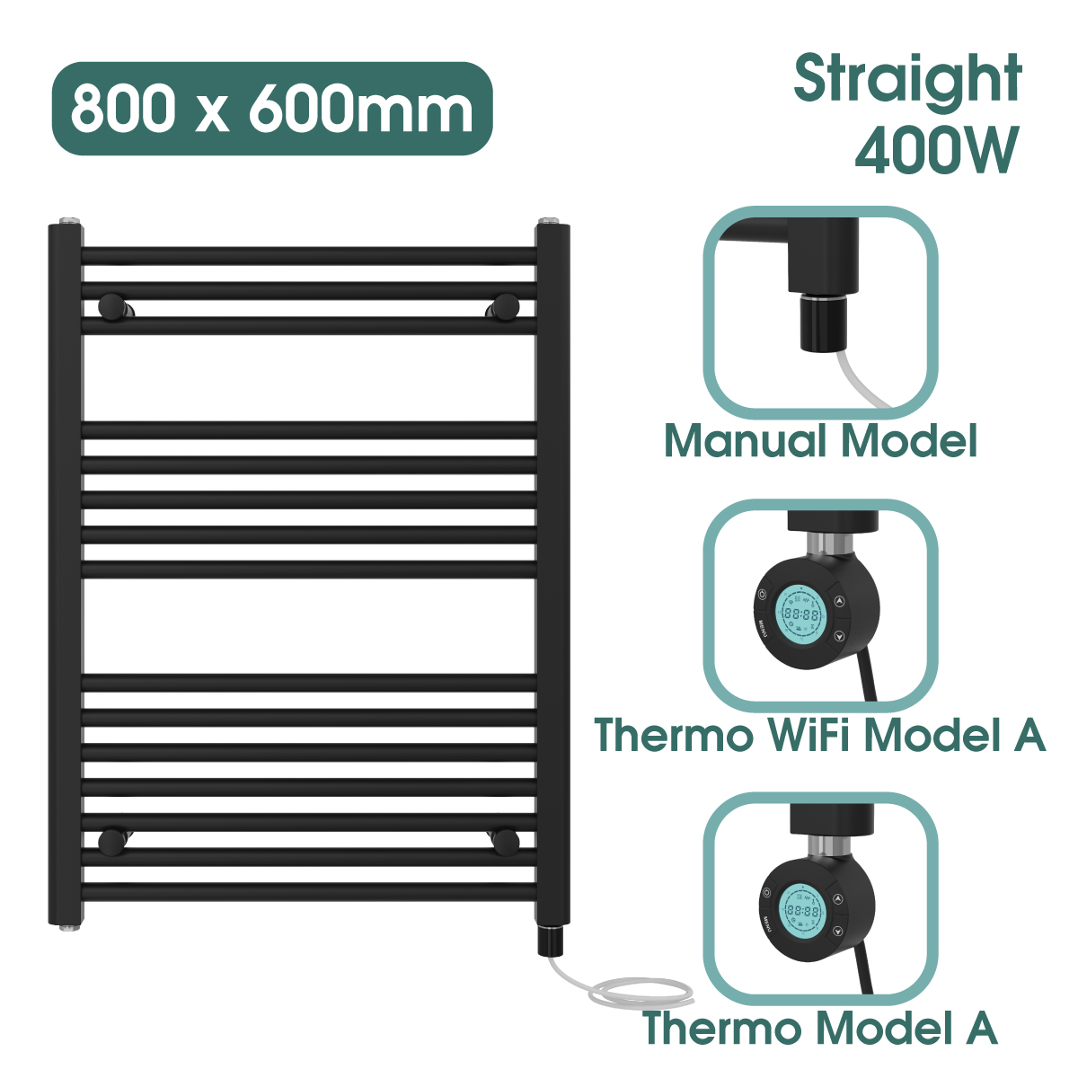 Black Prefilled Bathroom Electric WiFi Warmer Thermostatic Towel Rail Radiator - Picture 83 of 150
