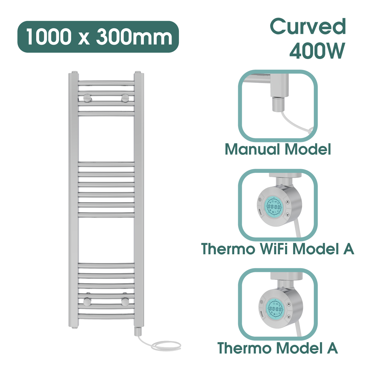 Chrome Prefilled Bathroom Electric Warmer Thermostatic Towel Rail Radiator - Picture 29 of 150