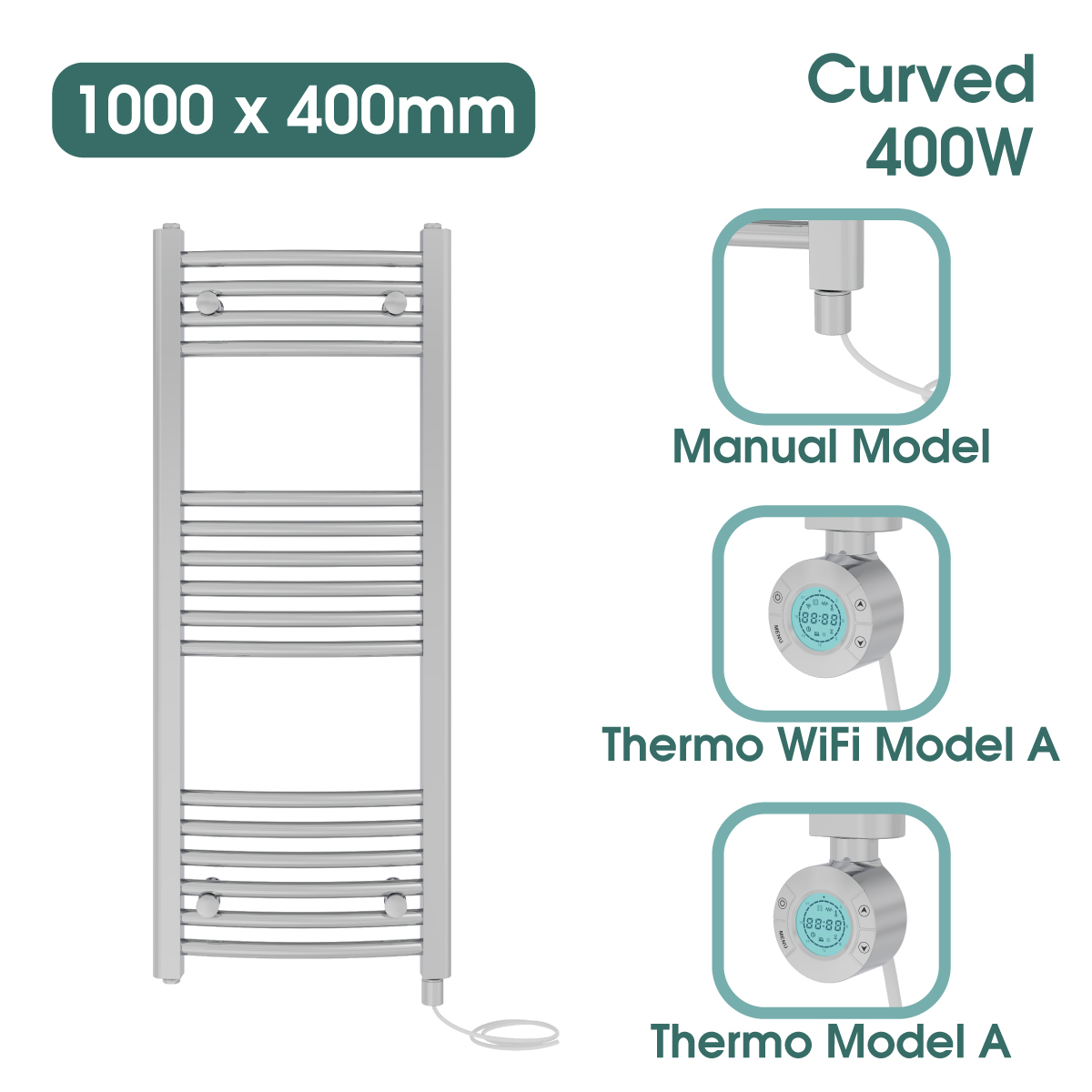 Chrome Prefilled Bathroom Electric Warmer Thermostatic Towel Rail Radiator - Picture 31 of 150