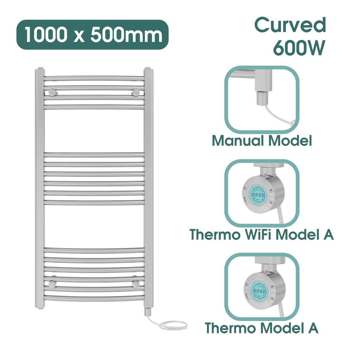 Chrome Prefilled Bathroom Electric Warmer Thermostatic Towel Rail Radiator - Picture 33 of 150