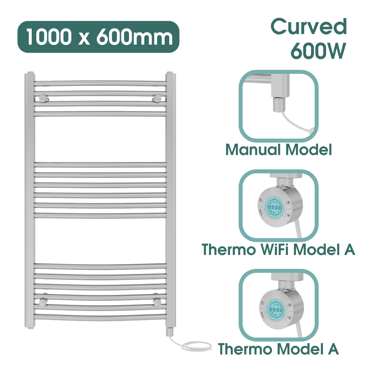 Chrome Prefilled Bathroom Electric Warmer Thermostatic Towel Rail Radiator - Picture 35 of 150