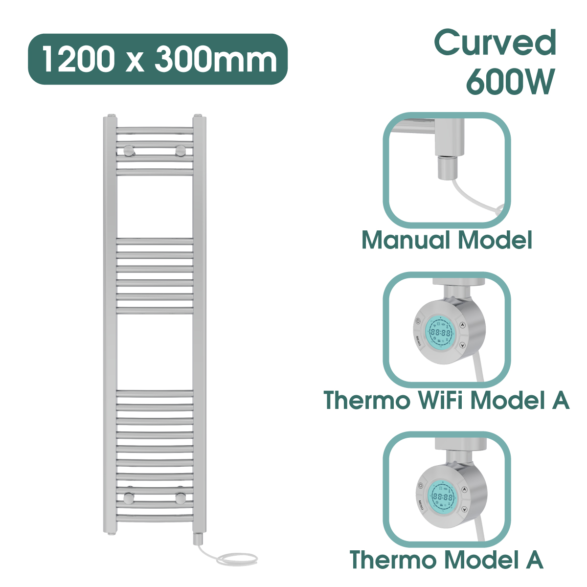 Chrome Prefilled Bathroom Electric Warmer Thermostatic Towel Rail Radiator - Picture 37 of 150