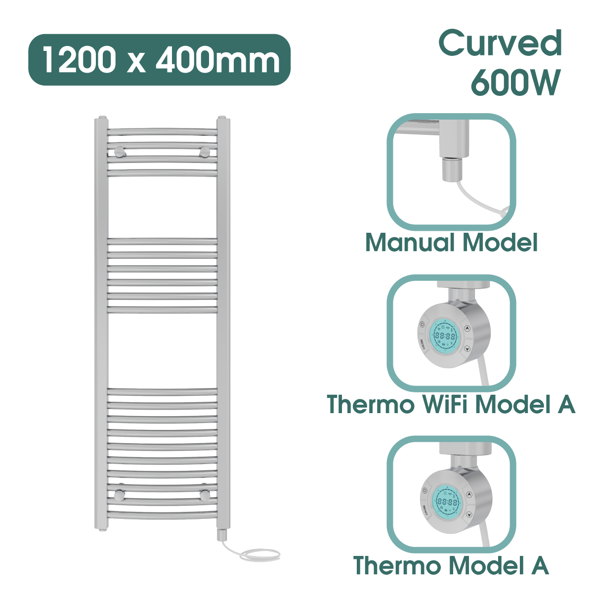 Chrome Prefilled Bathroom Electric Warmer Thermostatic Towel Rail Radiator - Picture 39 of 150