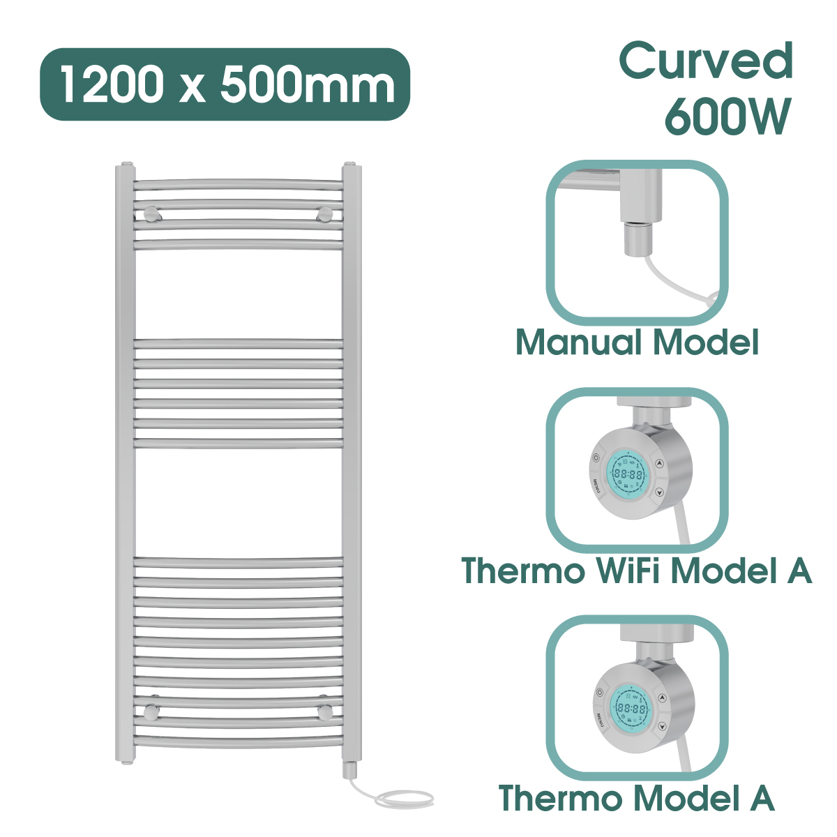 Chrome Prefilled Bathroom Electric Warmer Thermostatic Towel Rail Radiator - Picture 41 of 150