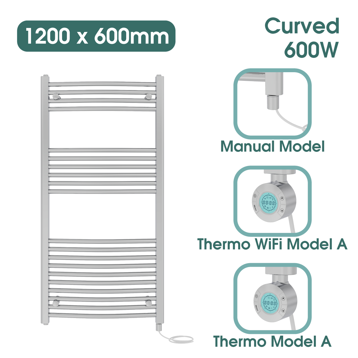 Chrome Prefilled Bathroom Electric Warmer Thermostatic Towel Rail Radiator - Picture 43 of 150