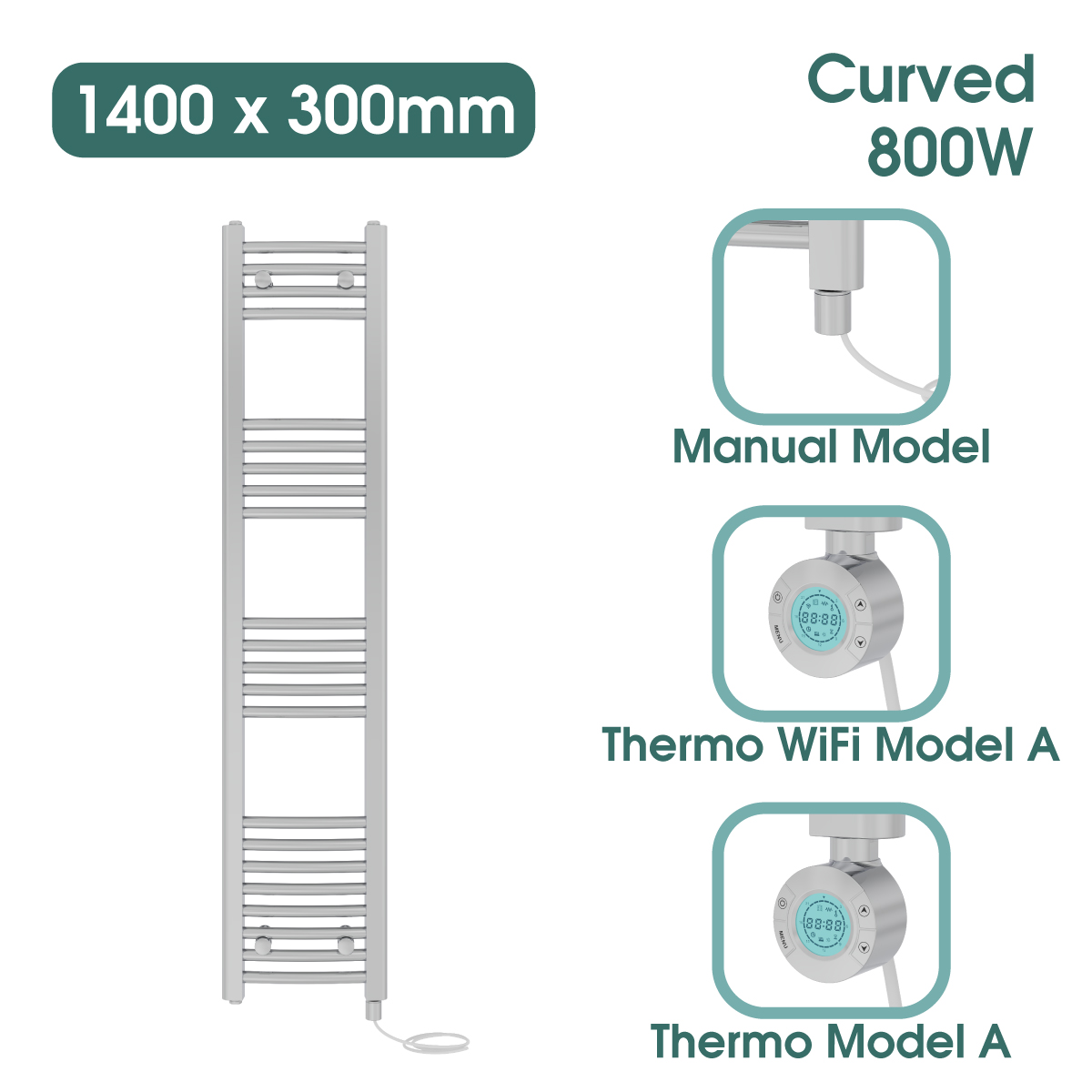 Chrome Prefilled Bathroom Electric Warmer Thermostatic Towel Rail Radiator - Picture 45 of 150