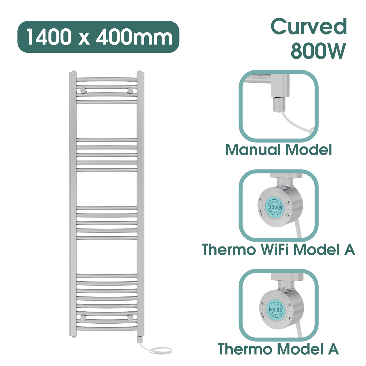 Chrome Prefilled Bathroom Electric Warmer Thermostatic Towel Rail Radiator - Picture 47 of 150