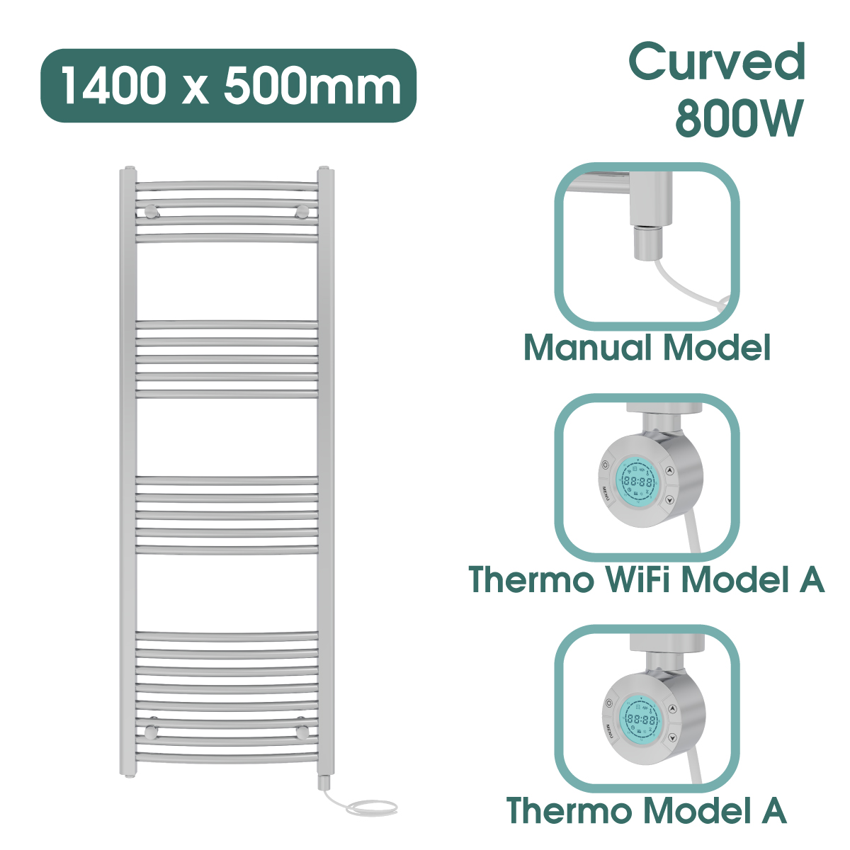 Chrome Prefilled Bathroom Electric Warmer Thermostatic Towel Rail Radiator - Picture 49 of 150