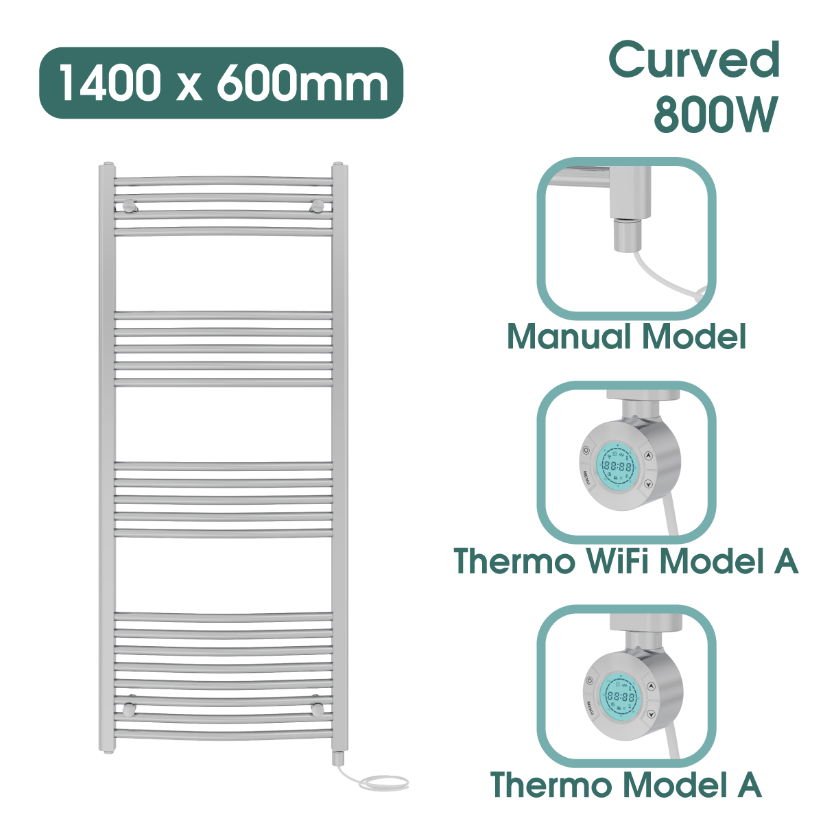 Chrome Prefilled Bathroom Electric Warmer Thermostatic Towel Rail Radiator - Picture 51 of 150