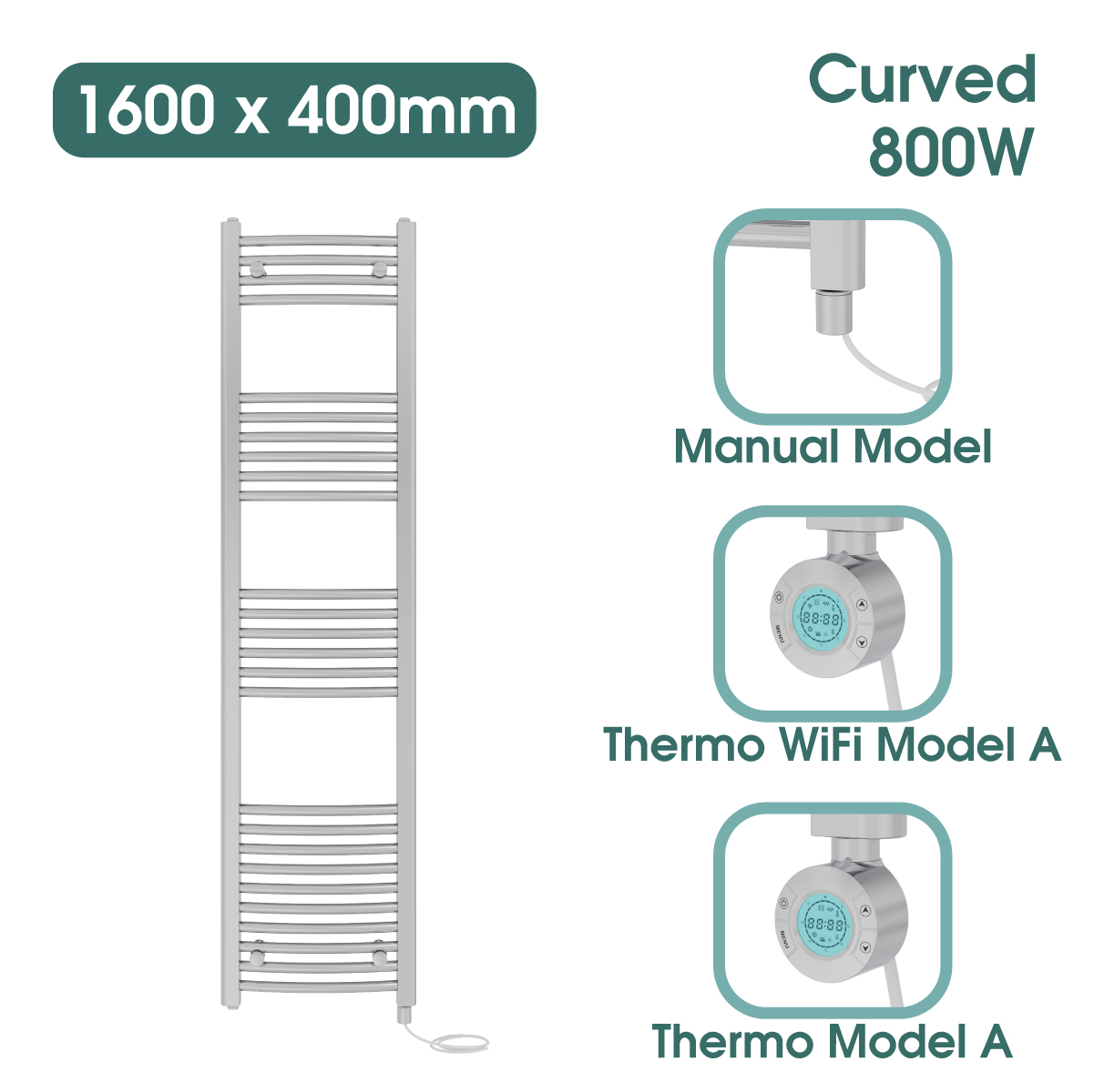 Chrome Prefilled Bathroom Electric Warmer Thermostatic Towel Rail Radiator - Picture 55 of 150