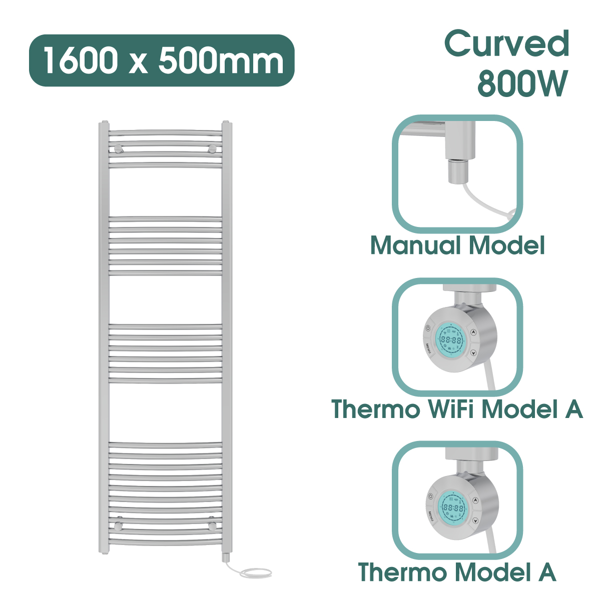 Chrome Prefilled Bathroom Electric Warmer Thermostatic Towel Rail Radiator - Picture 57 of 150