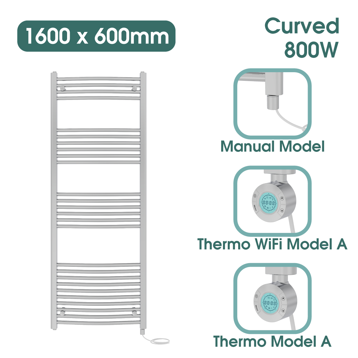 Chrome Prefilled Bathroom Electric Warmer Thermostatic Towel Rail Radiator - Picture 59 of 150