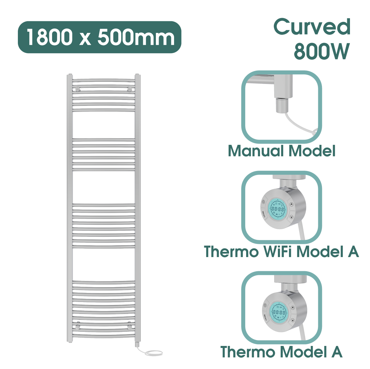 Chrome Prefilled Bathroom Electric Warmer Thermostatic Towel Rail Radiator - Picture 65 of 150