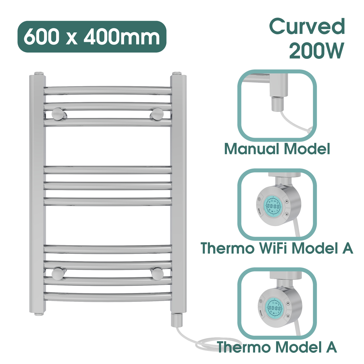 Chrome Prefilled Bathroom Electric Warmer Thermostatic Towel Rail Radiator - Picture 15 of 150