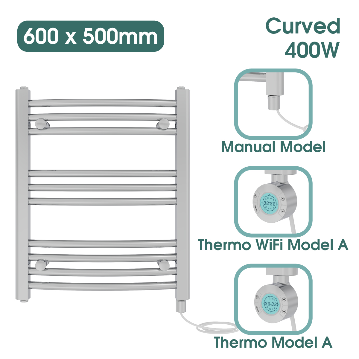 Chrome Prefilled Bathroom Electric Warmer Thermostatic Towel Rail Radiator - Picture 17 of 150