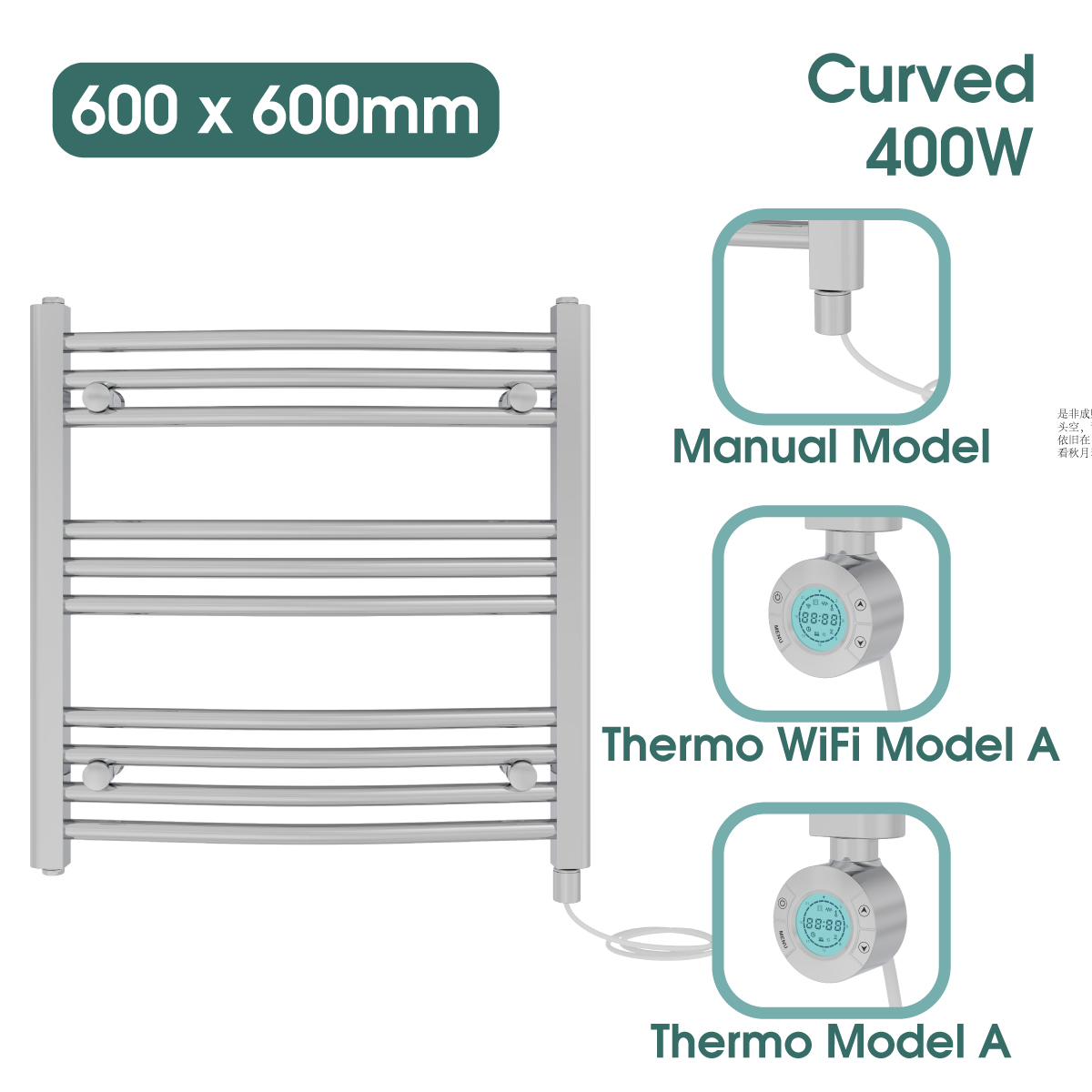 Chrome Prefilled Bathroom Electric Warmer Thermostatic Towel Rail Radiator - Picture 19 of 150